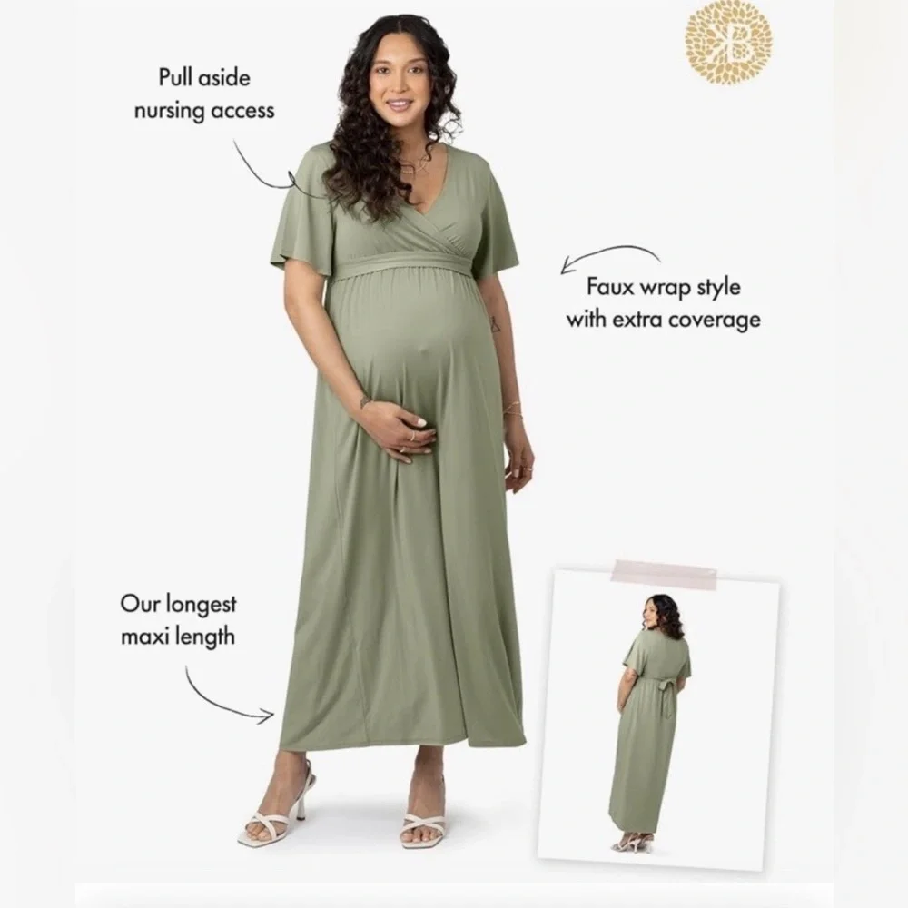 Kindred Bravely Maxi wrap Maternity Dress sz small sage green - Picture 1 of 5
